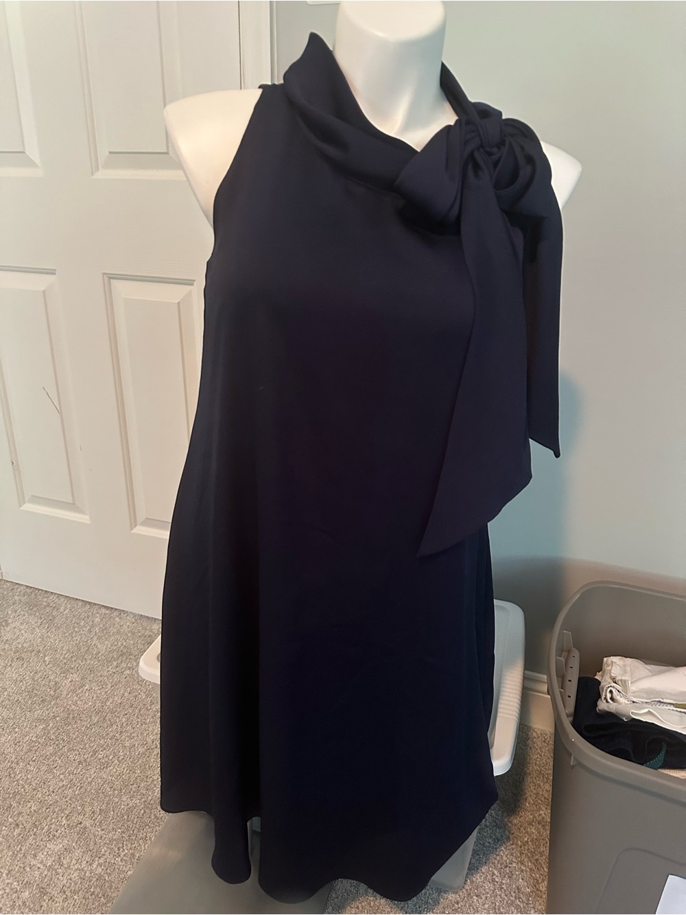 Signature by Robbie Bee Navy One-Shoulder Bow-Detail Dress